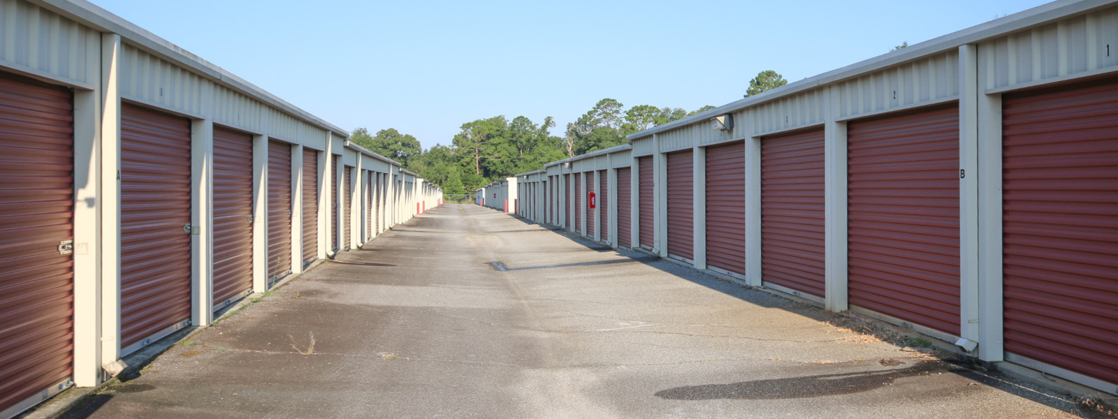 row of storage units at a self storage facility